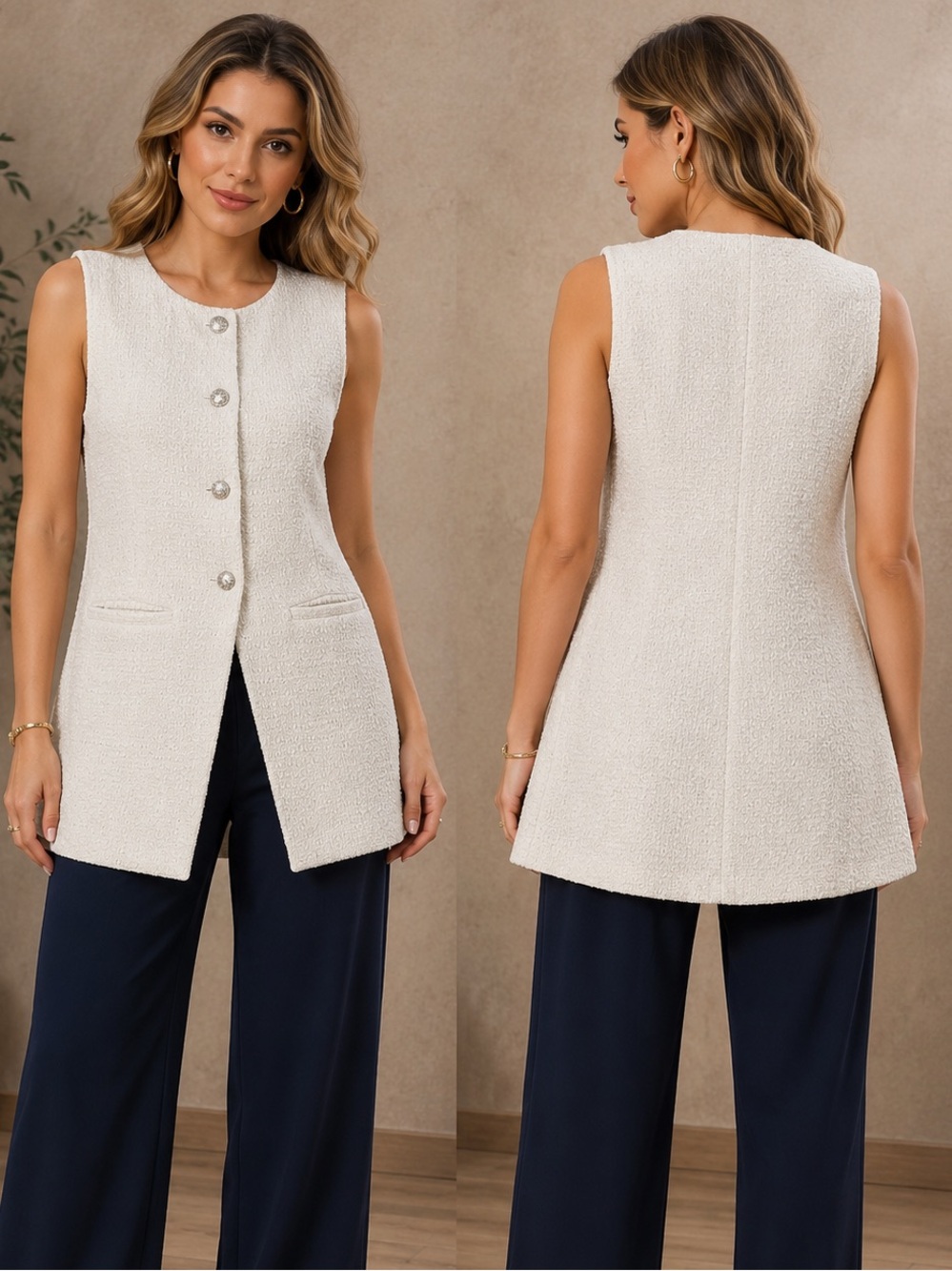 🌙✨🆕 Marled Size M Cream Bouclé Sleeveless Vest –